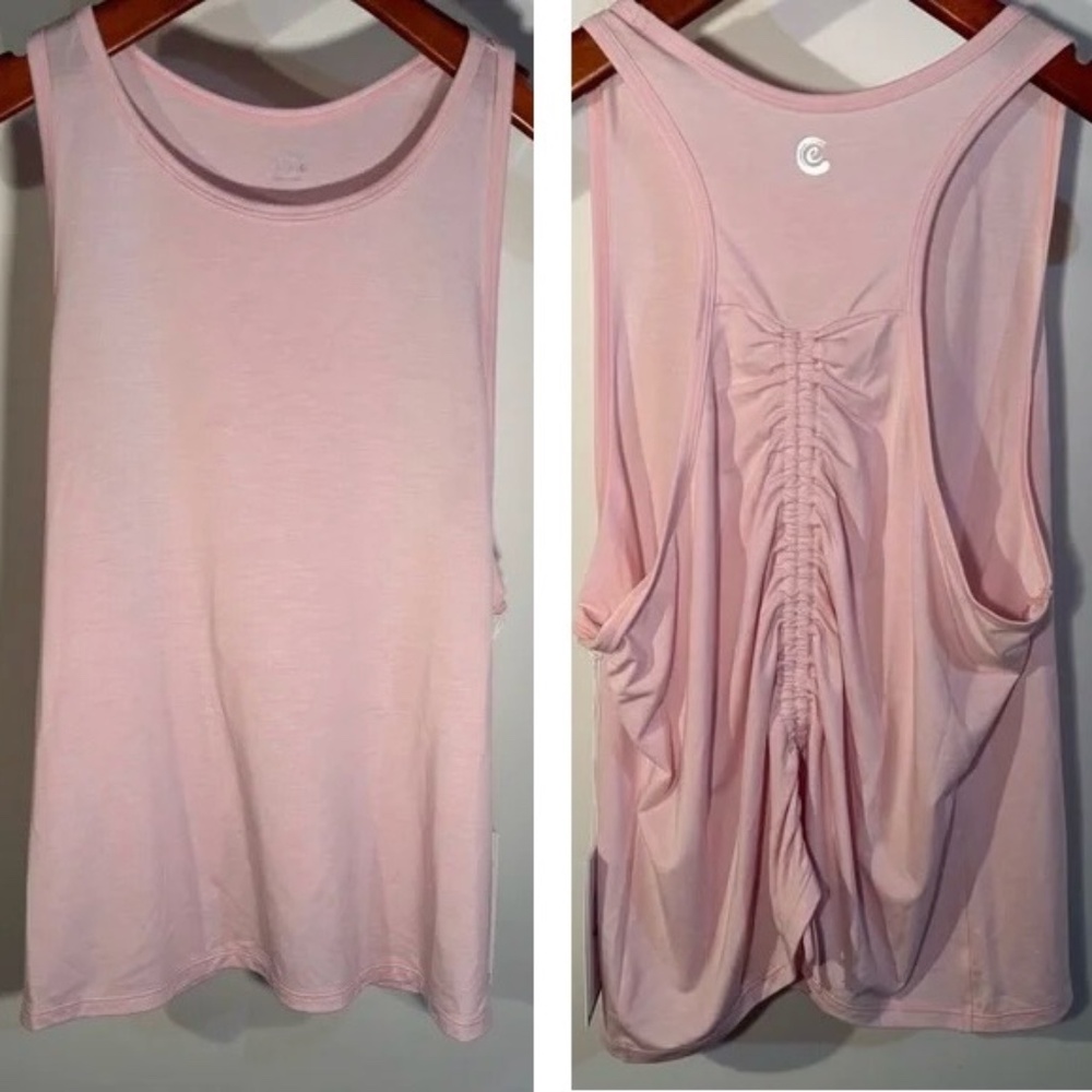 Johnny Was Calme Ease Racerback Tank Ruched Drawstring Back Pink Size L